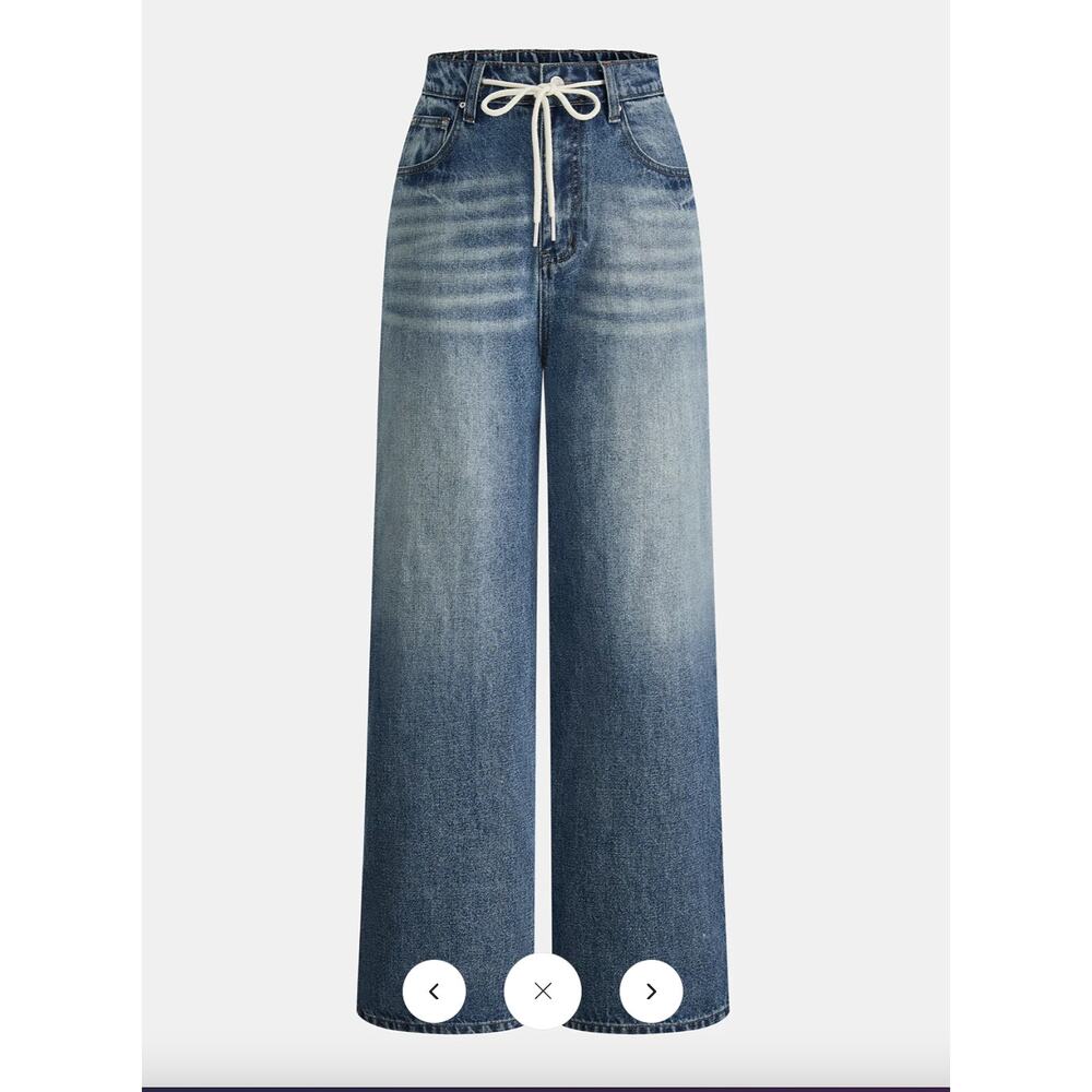 Commense Drawstring Straight-Leg Denim Pants Sz S